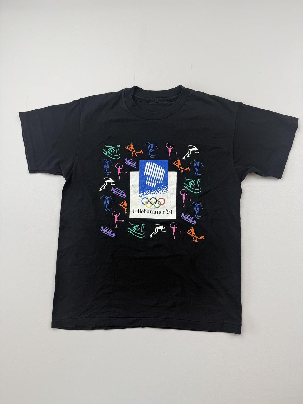 Vintage Lillehammer 94 Olympics Shirt Mens Black Winter Graphic Tee VTG USA Read